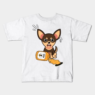 Cute small dog spilled a jar of honey Kids T-Shirt